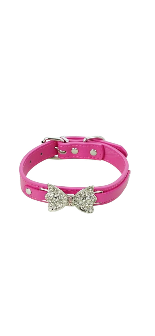 Poppy Pink Collar with Rhinestone Bow