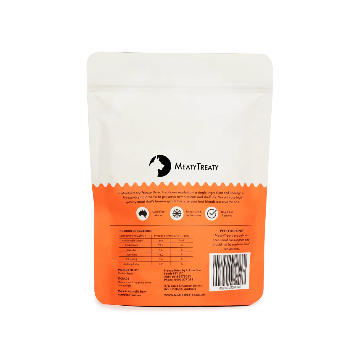 Meaty Treaty Freeze Dried Chicken Breast Dog Treats 100g