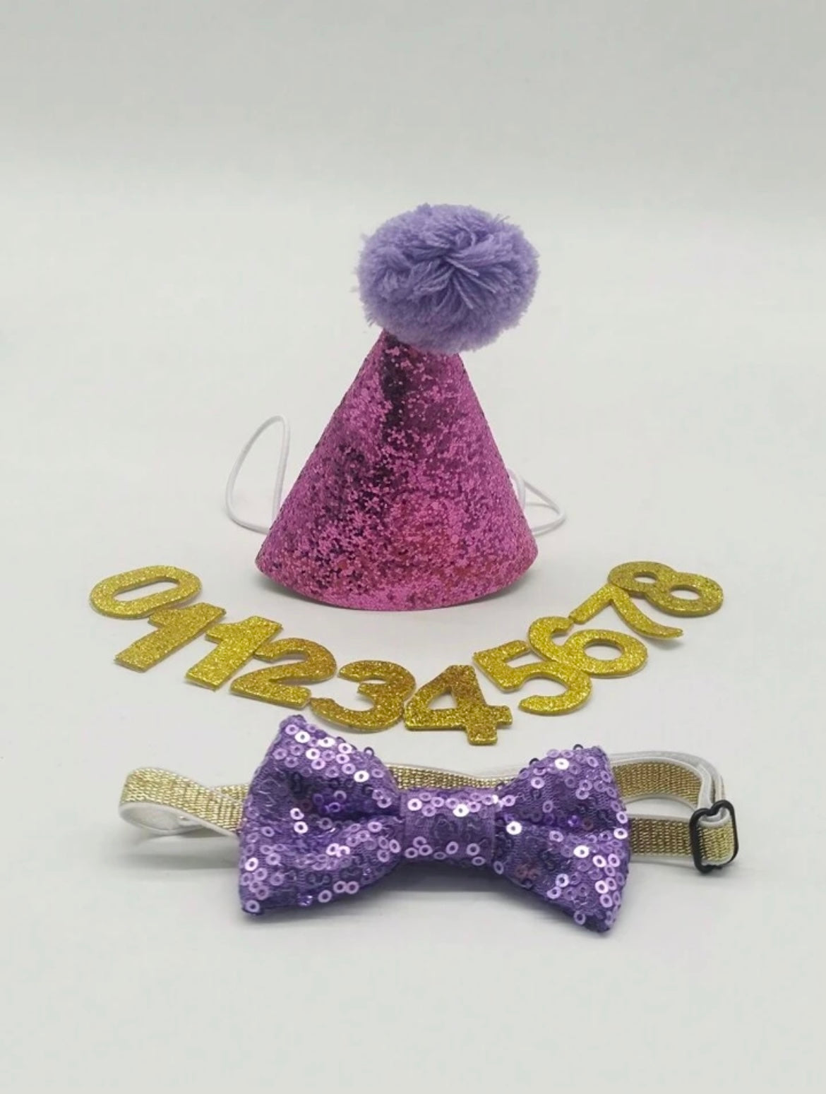 Party Hat and Bow Tie Set - Pink/Purple - The Pawfect Patisserie