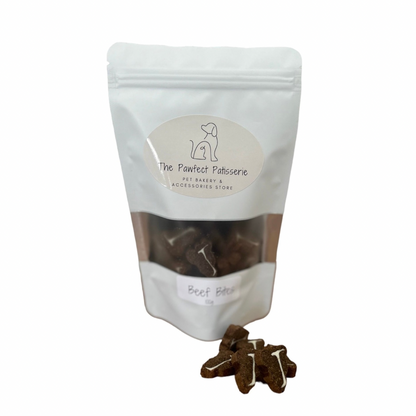 Beef dog treats, beef marrow bites dog treats. Australian made dog treats. The Pawfect Patisserie